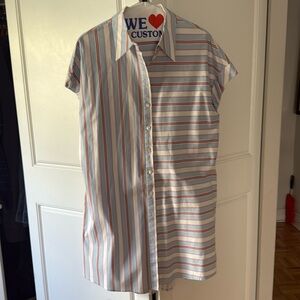 Crosby cap sleeve striped flare dress with pockets.